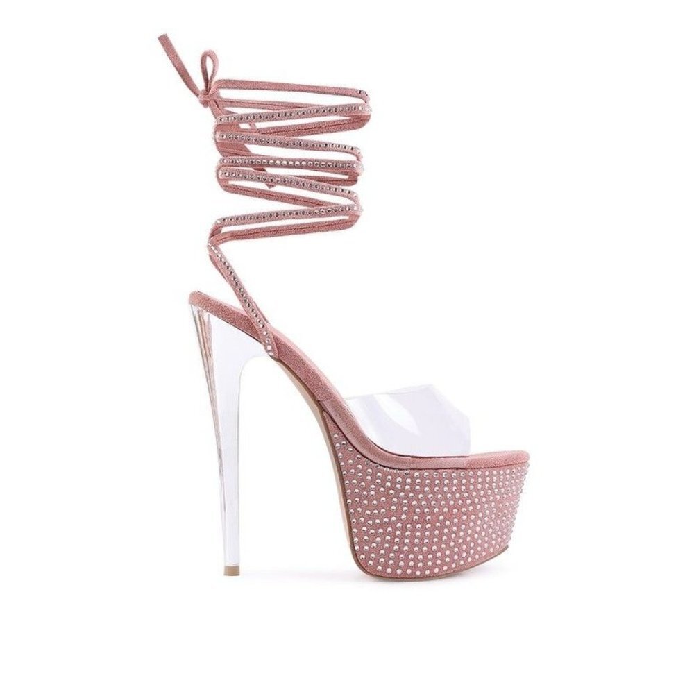 SUGAR MOM STRAPPY DIAMANTE PLATFORM HIGH HEELS - Pink Size 6